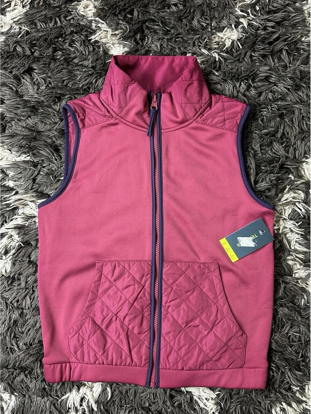 NWT Tek Gear Girls Size Large 10/12 Pink Quilted Full Zip Fleece Lined Vest